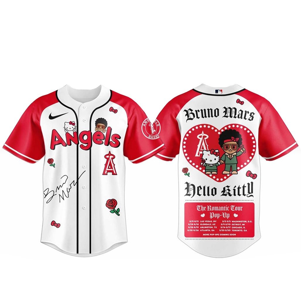 Los Angeles Angels Bruno Mars x Hello Kitty 2026 The Romantic Tour Baseball Jersey