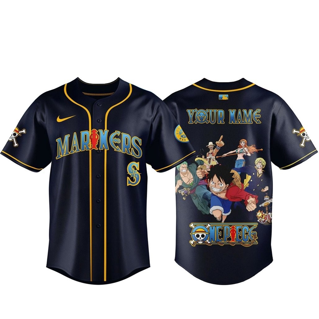 Custom Name Seattle Mariners x One Piece Night 2026 Navy Baseball Jersey