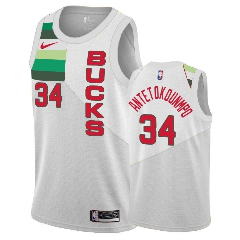 Men's Bucks Giannis Antetokounmpo 34 Male Earned Edition White Jersey