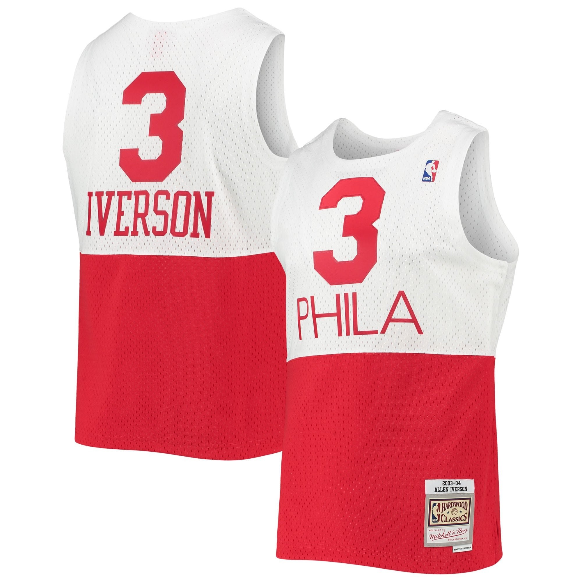 MNC 76ers White Red 2003 Allen Iverson NBA Swingman Jersey Mens S-3XL