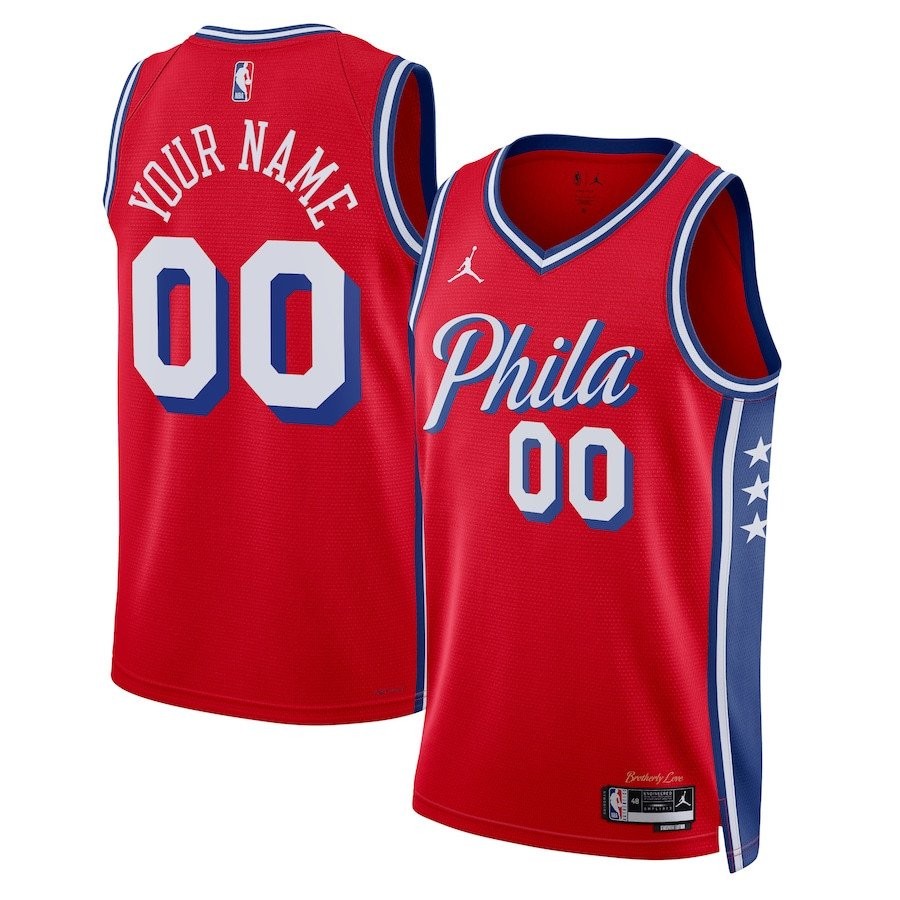 Philadelphia 76ers 2023/24 Statement Swingman Custom Men Jersey Red Multicolor
