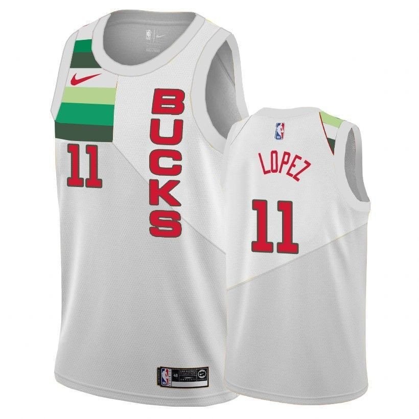 Men's Bucks Brook Lopez 11 Male Earned Edition White Jersey
