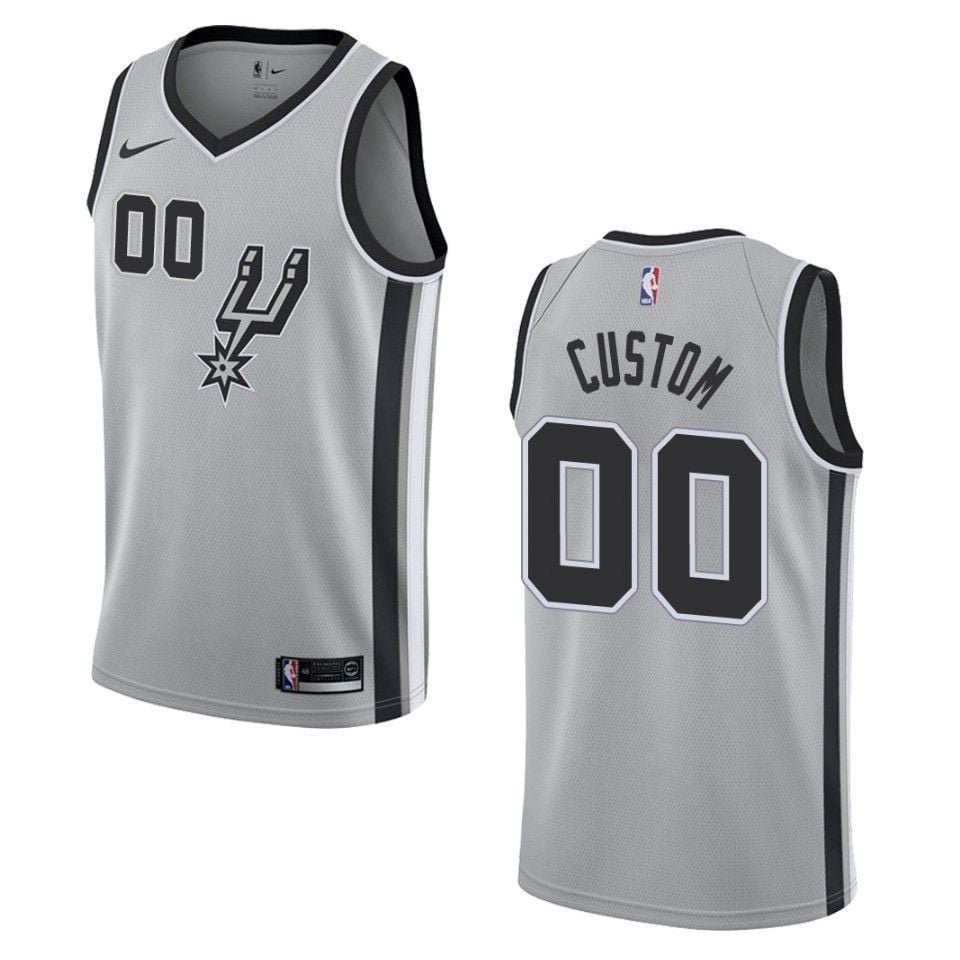 Men's San Antonio Spurs 00 Custom Statement Swingman Jersey Silver