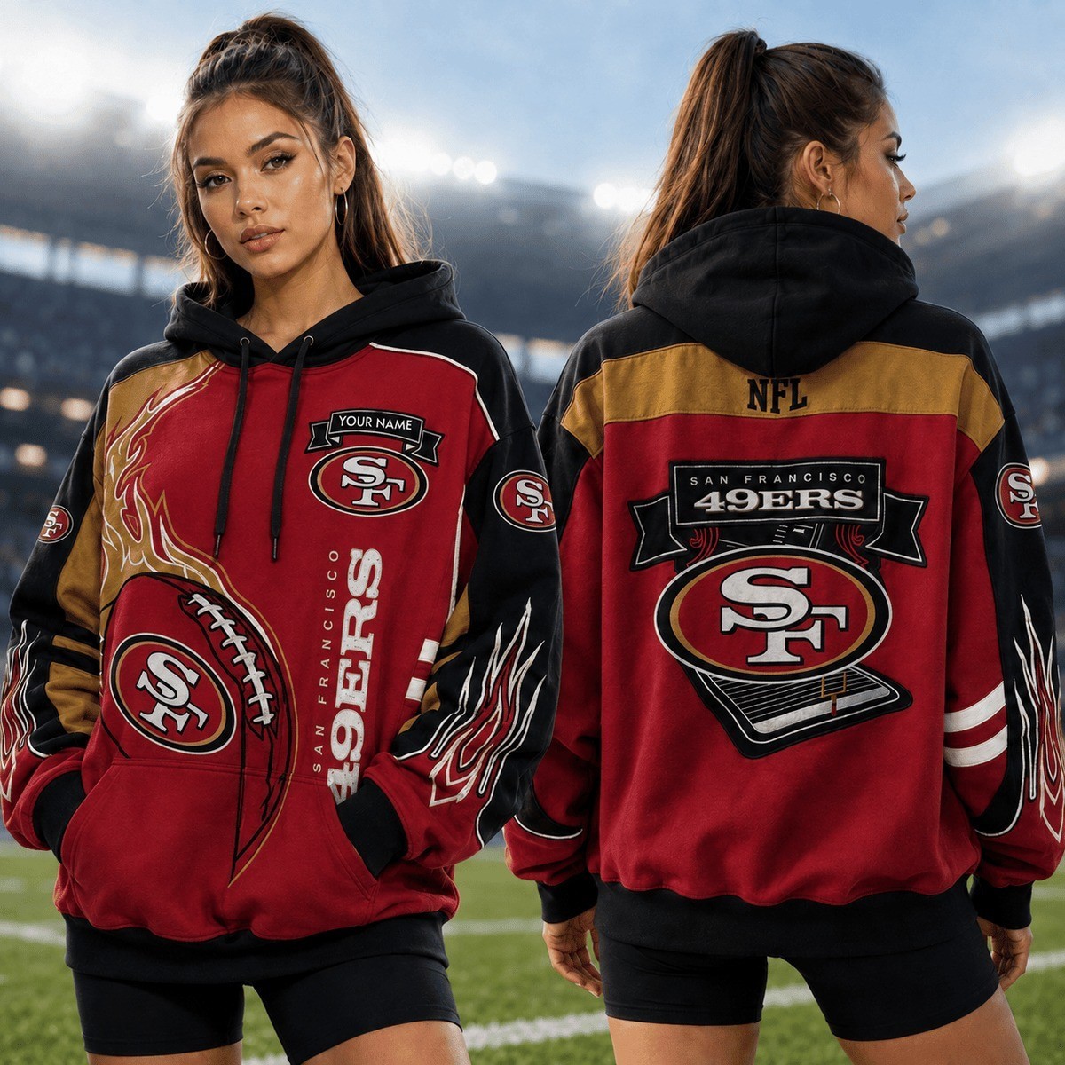 Musemora - Women's San Francisco 49ers Hoodie - Game Day Football