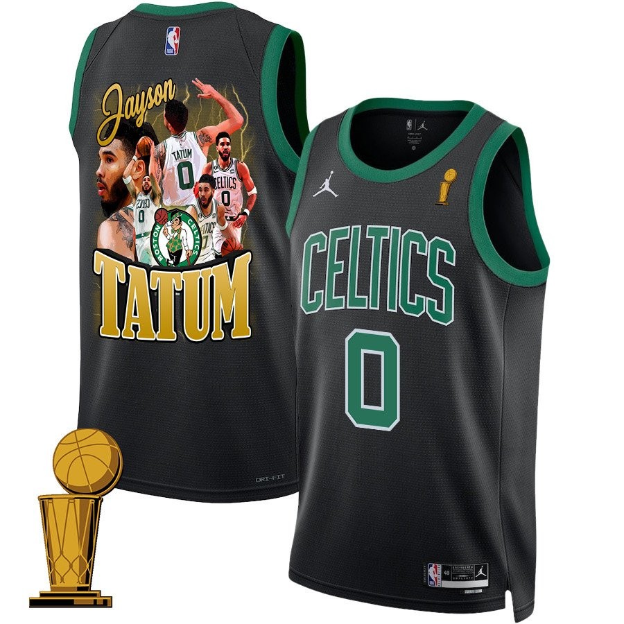 Jayson Tatum Boston Celtics 2024 Statement Edition Jersey Black Final Champions Patch Unisex