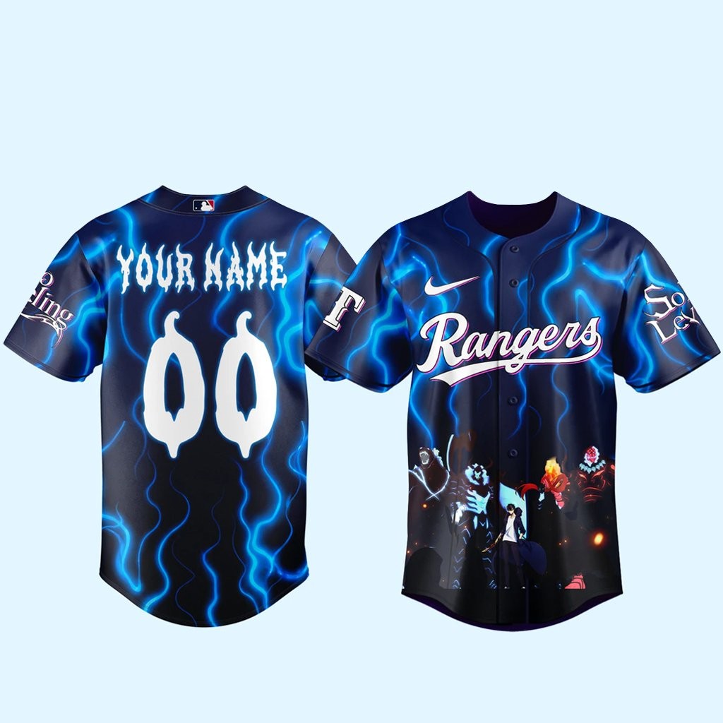 Custom Name and Number Texas Rangers x Solo Leveling Baseball Jersey