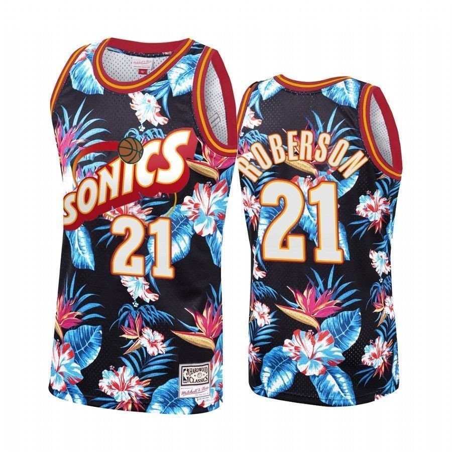 Men's Oklahoma City Thunder Andre Roberson 21 Floral Fashion Jersey Multicolor