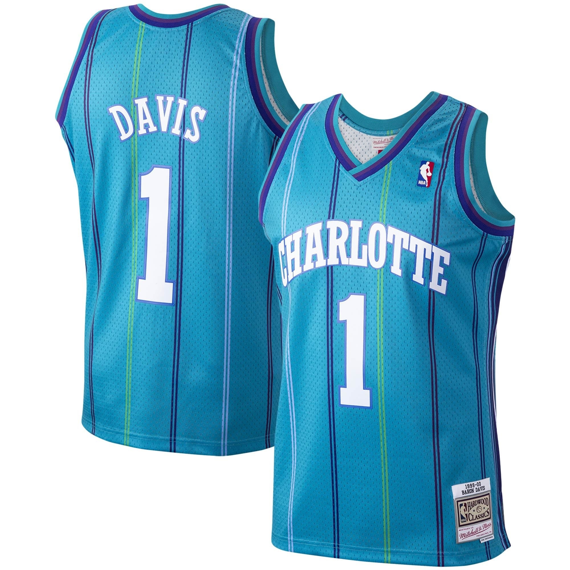 Men's Mitchell & Ness Baron Davis Teal Charlotte Hornets 1999-00 Hardwood Classics Swingman Jersey