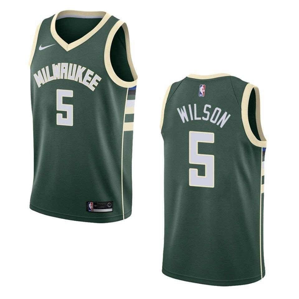 Men's Milwaukee Bucks D.J. Wilson Icon Swingman Jersey Green Multi Color