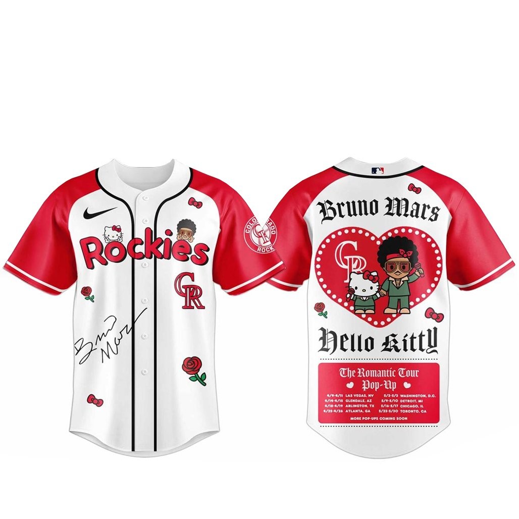 Colorado Rockies Bruno Mars x Hello Kitty 2026 The Romantic Tour Baseball Jersey