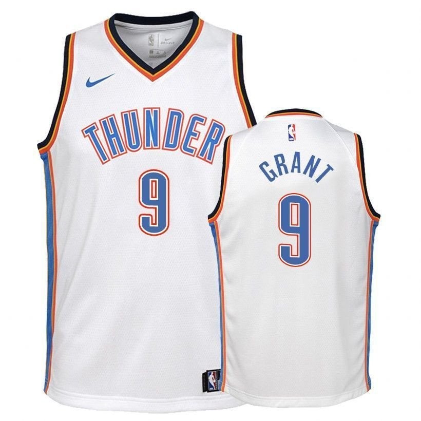 Youth Jerami Grant #9 Association White Thunder Basketball Jersey S-3XL