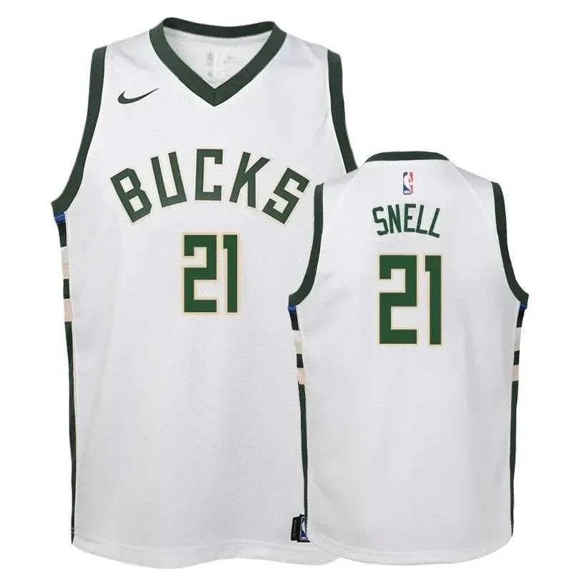 Youth Bucks Tony Snell 21 Association White Jersey - Unisex 100% Polyester