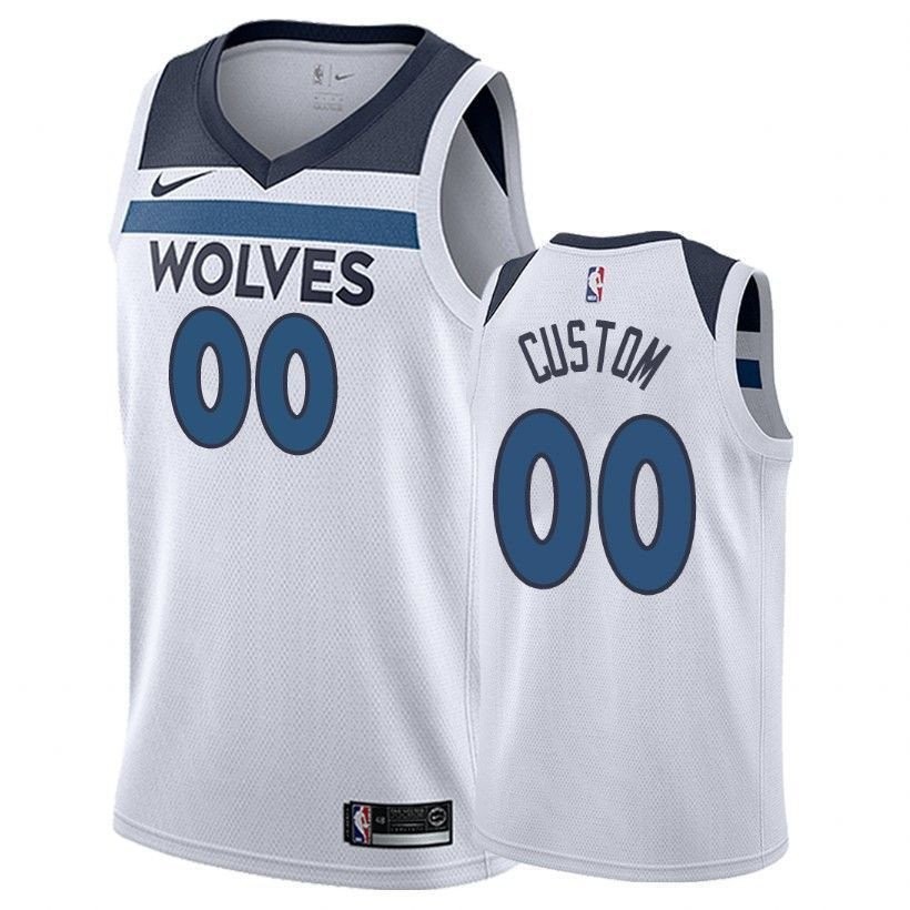 Men's Timberwolves Custom 00 Association White NBA Jersey - Polyester, Sizes S-3XL