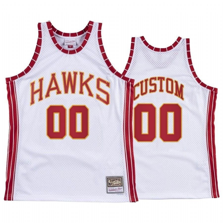 Men's Custom Atlanta Hawks Hardwood Classics Jersey White S-3XL
