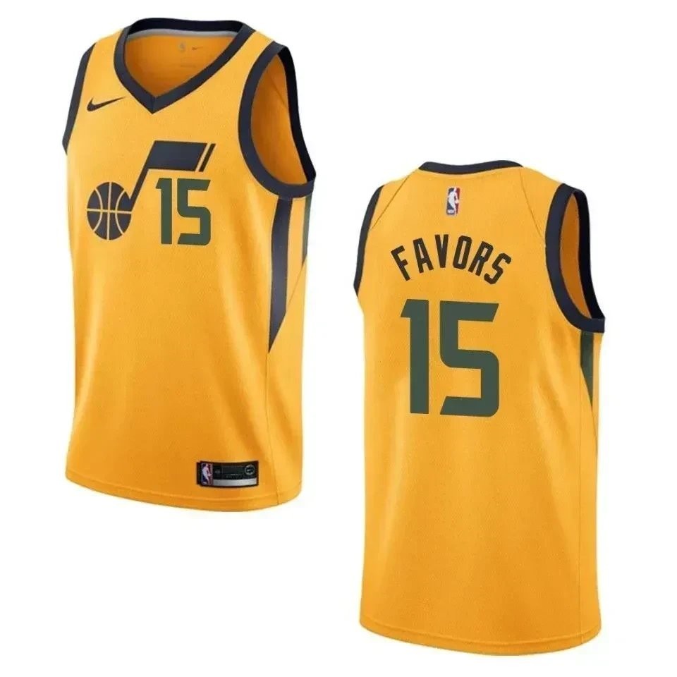 Men's Utah Jazz Derrick Favors #15 Statement Swingman Jersey Yellow Multi Color