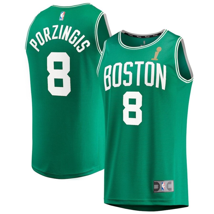 Kristaps Porzingis 8 Boston Celtics 2024 Finals Champions Jersey Kelly Green Icon Edition Unisex