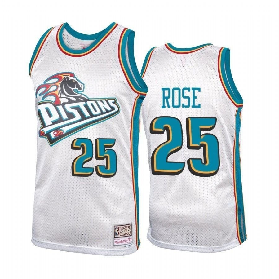 Men's Detroit Pistons Derrick Rose 25 Platinum Hardwood Classics Jersey