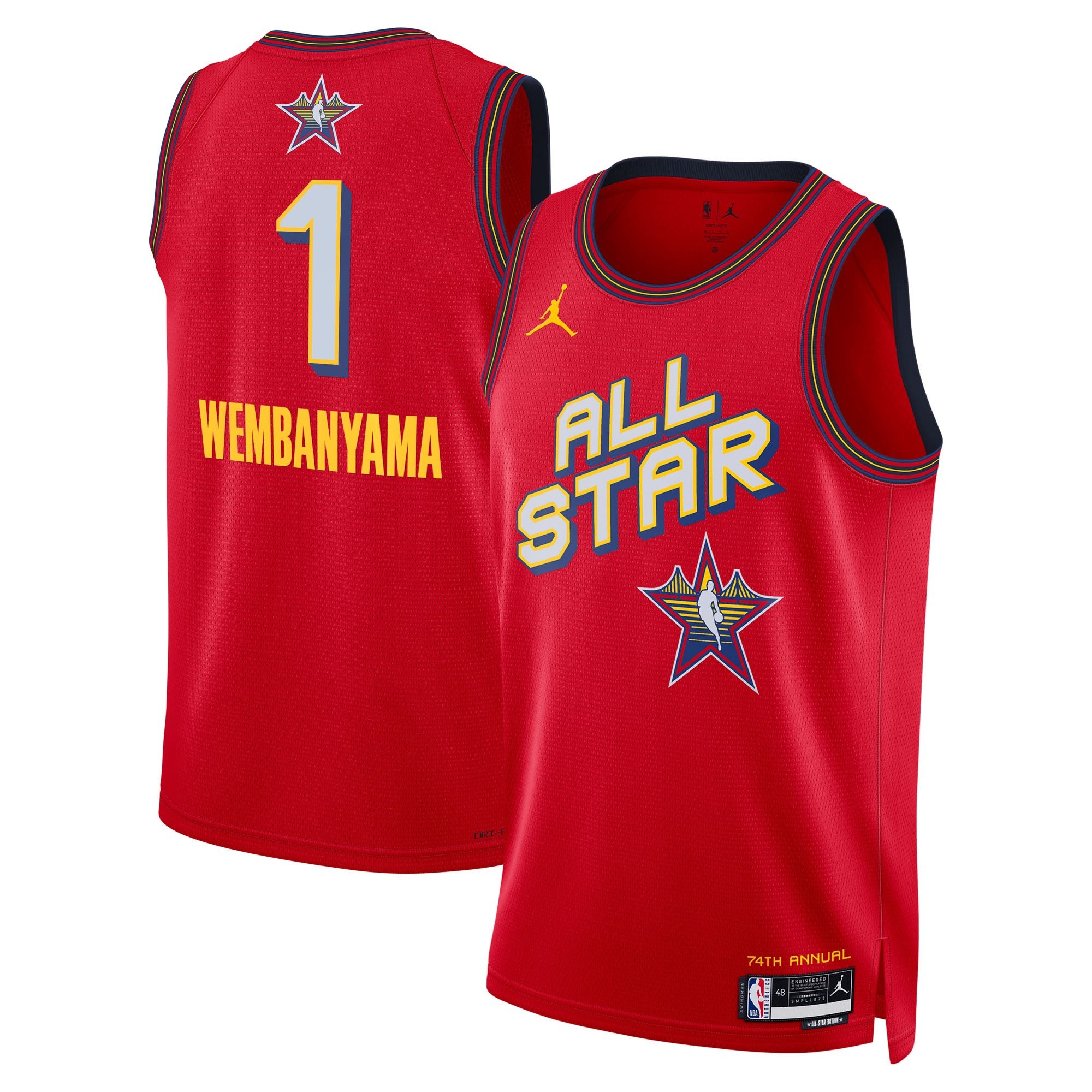 NBA Jordan Brand All Star 2025 Swingman Jersey Red Victor Wembanyama Unisex