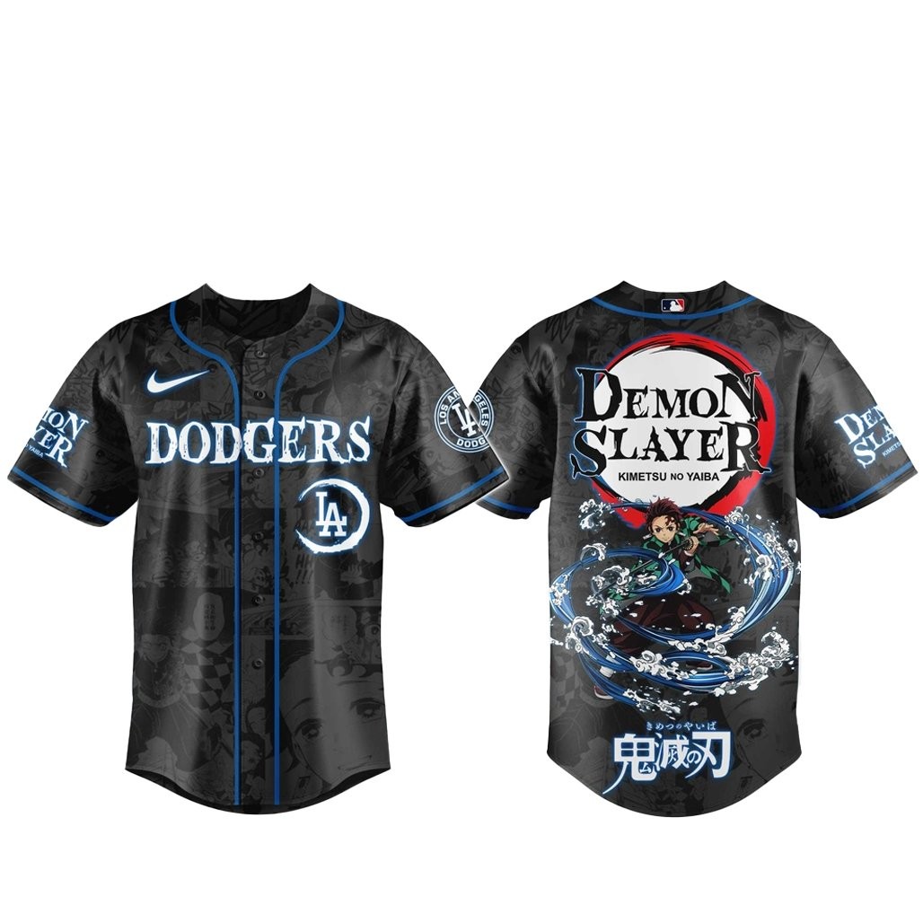 Los Angeles Dodgers x Tanjiro Kamado Demon Slayer Baseball Jersey