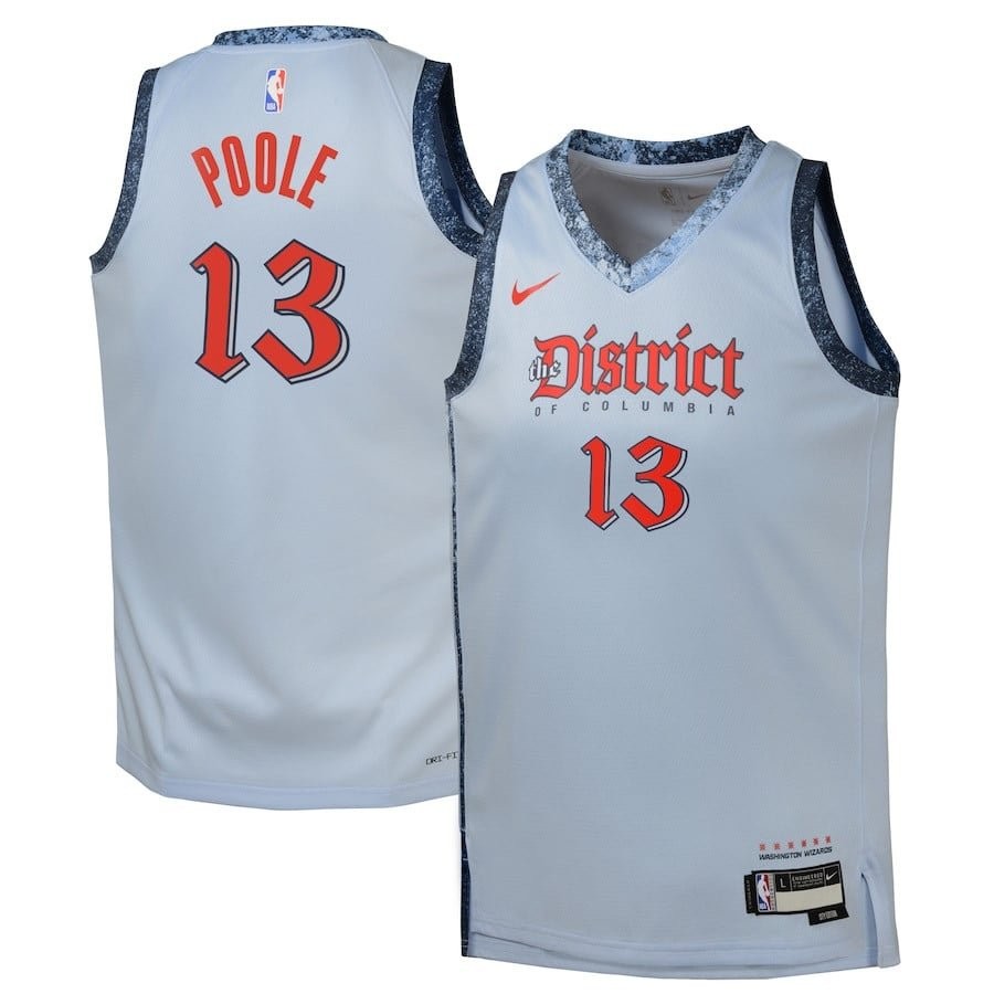 Jordan Poole 13 Washington Wizards Youth 2024/25 City Edition Swingman Jersey Powder Blue