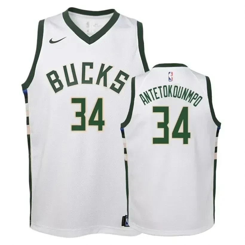 Youth Bucks Giannis Antetokounmpo #34 Association White Jersey Unisex