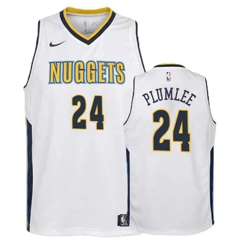 Youth Nuggets Mason Plumlee 24 Association White Jersey Unisex Basketball Jersey