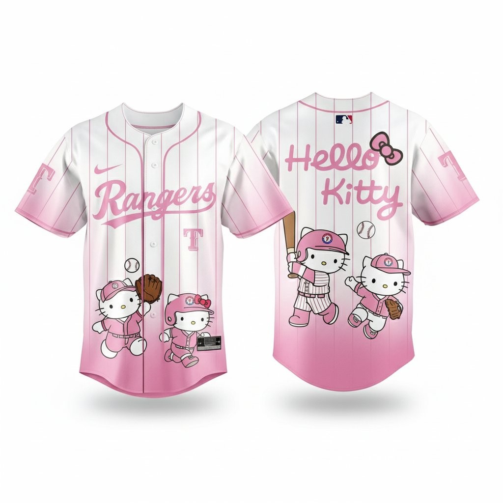 Texas Rangers Hello Kitty Night 2026 White Pink Baseball Jersey