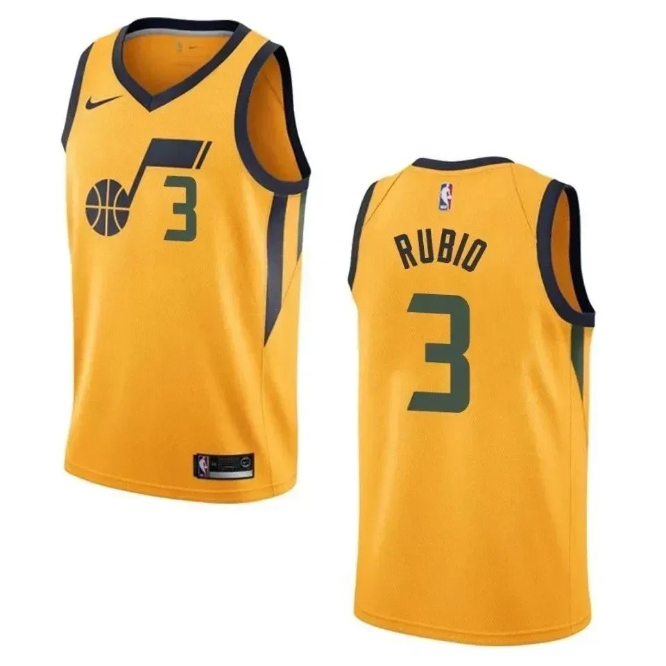 Men's Utah Jazz Ricky Rubio Statement Swingman Jersey Yellow Multi Color