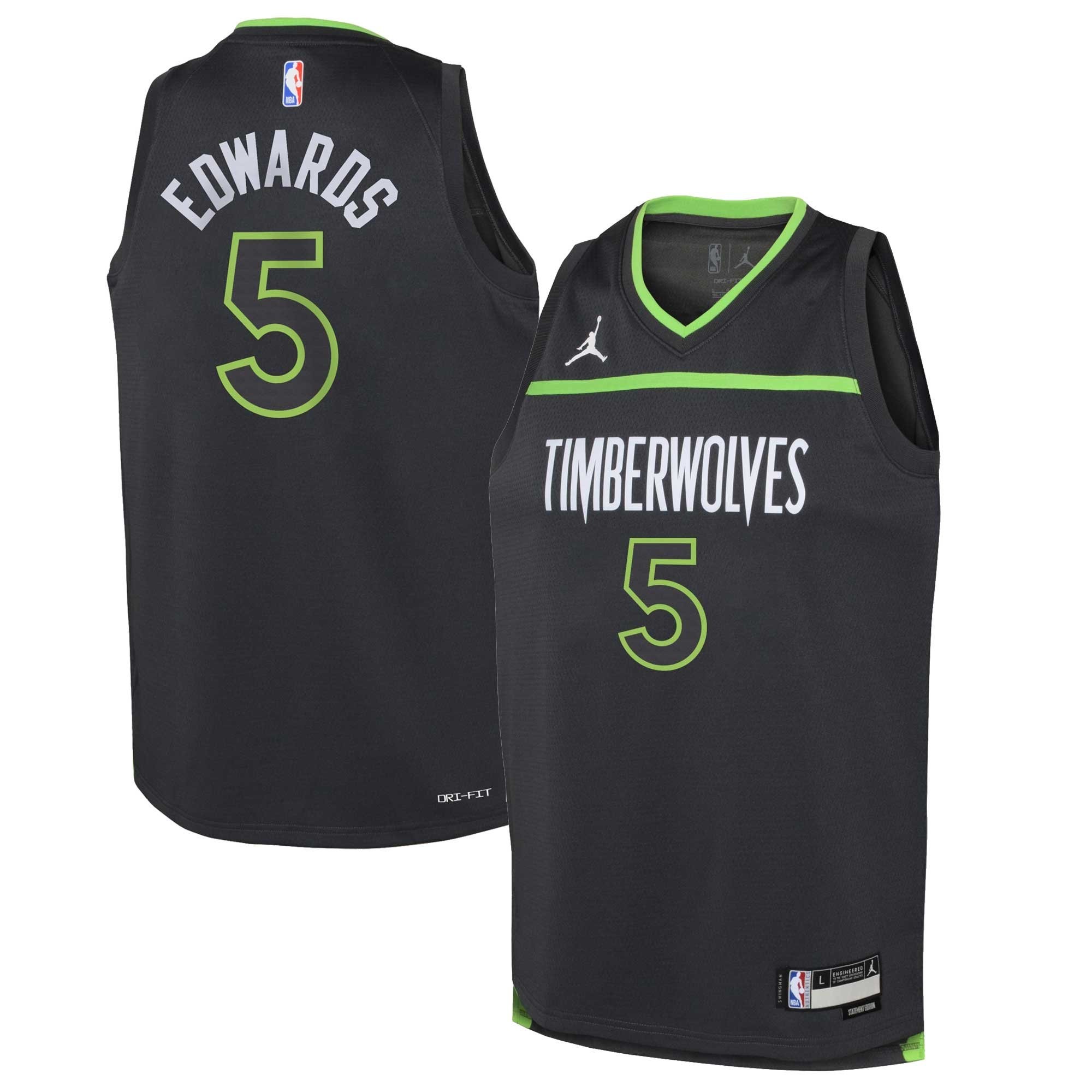 Youth Jordan Brand Anthony Edwards Black Minnesota Timberwolves Swingman Jersey Statement Edition