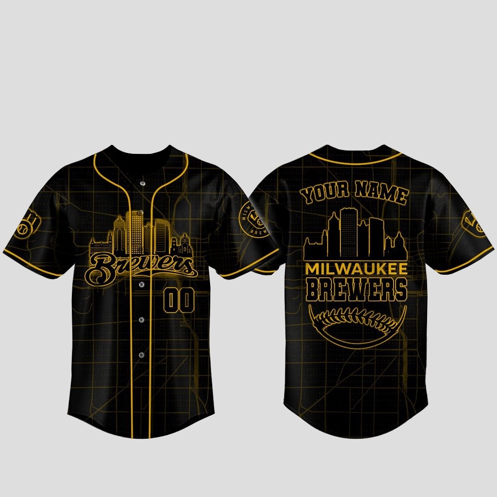 Custom Name and Number Milwaukee Brewers x Back In Black Baseball Jersey