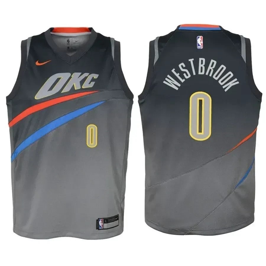 Youth Thunder Russell Westbrook 0 City Edition Gray Jersey - Unisex