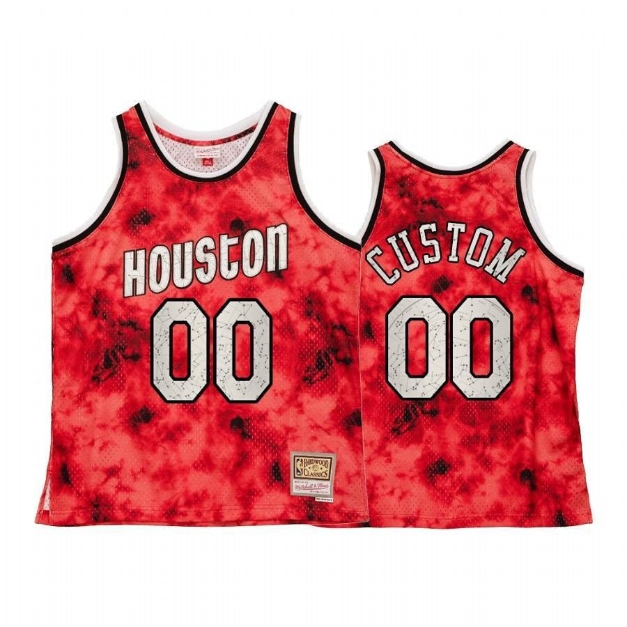 Men's Houston Rockets Custom Galaxy Constellation Jersey Red Throwback Multicolor