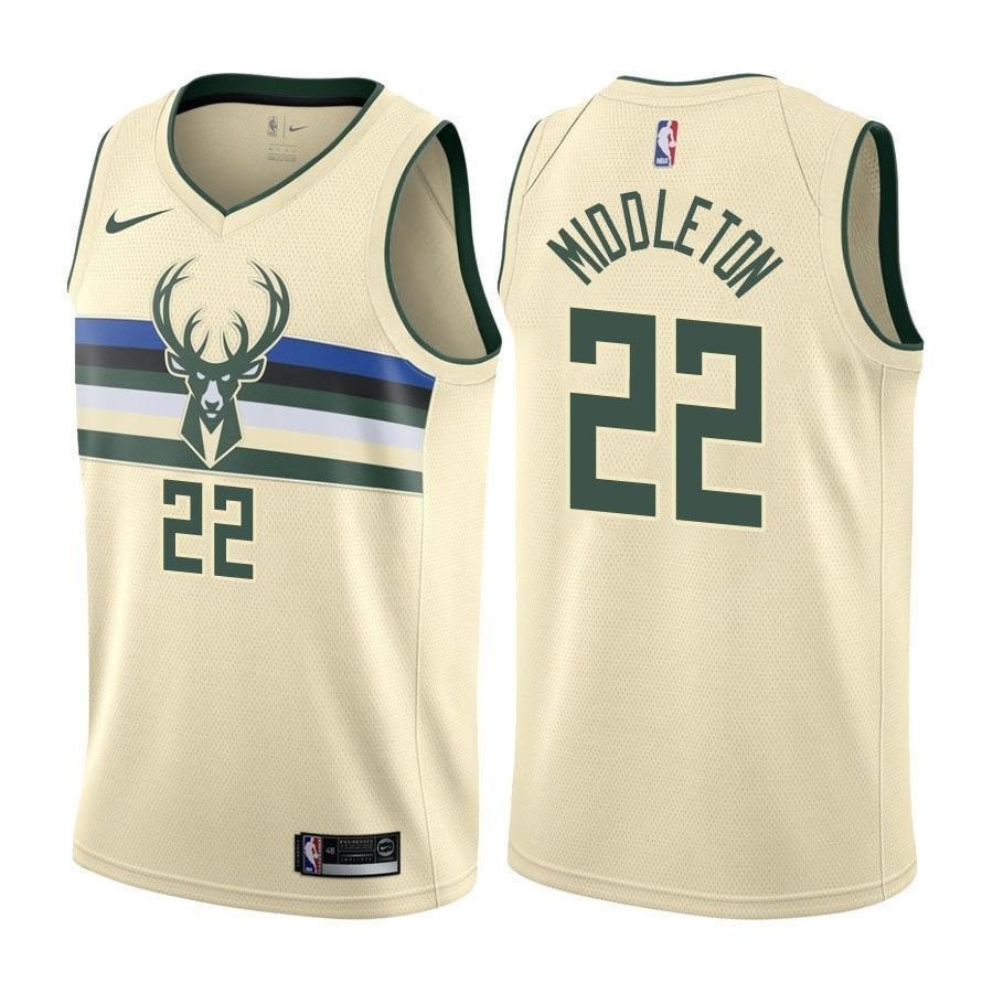 Khris Middleton 22 Bucks City Edition Cream NBA Jersey Unisex Adult Sizes S-3XL