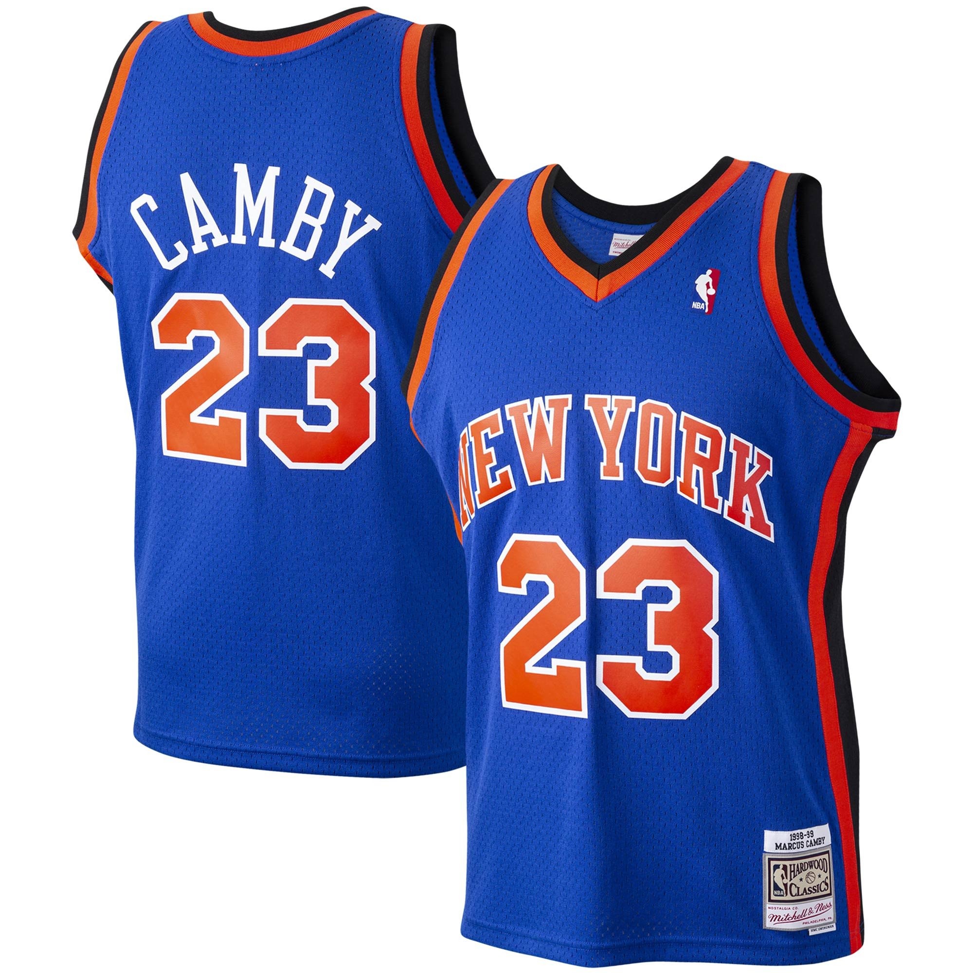 Men's Mitchell & Ness Marcus Camby Blue New York Knicks 1998-99 Hardwood Classics Swingman Jersey