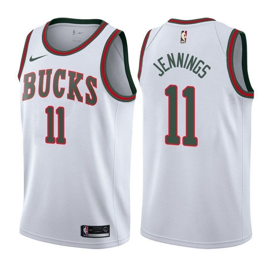 Men's Brandon Jennings Bucks #11 Classic White Basketball Jersey