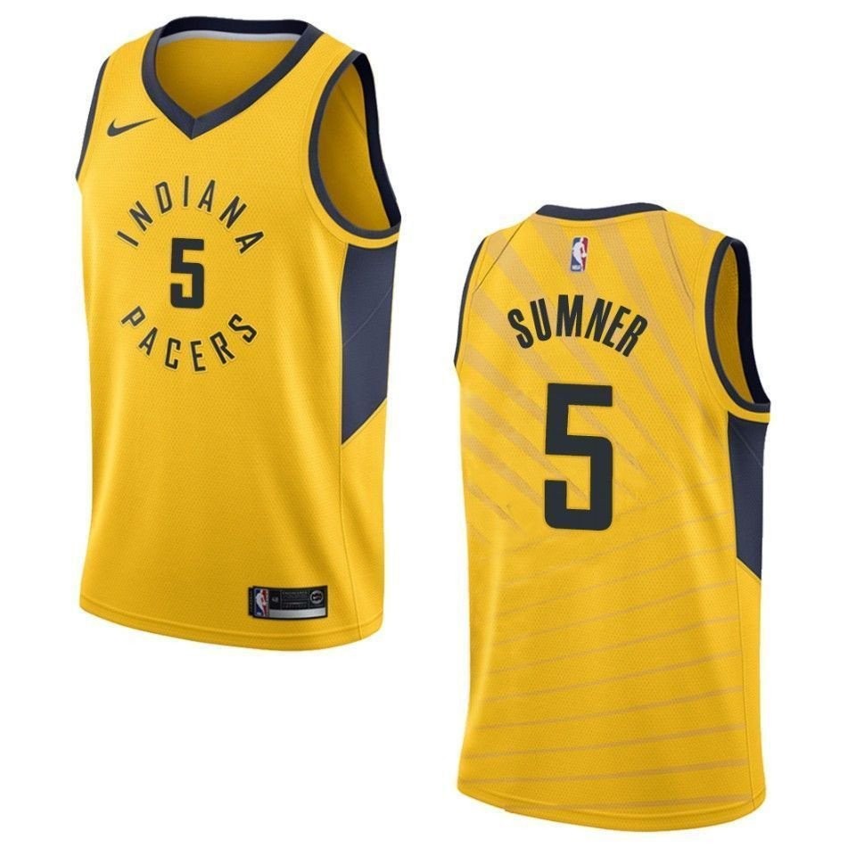 Men's Indiana Pacers 5 Edmond Sumner Statement Swingman Jersey Gold
