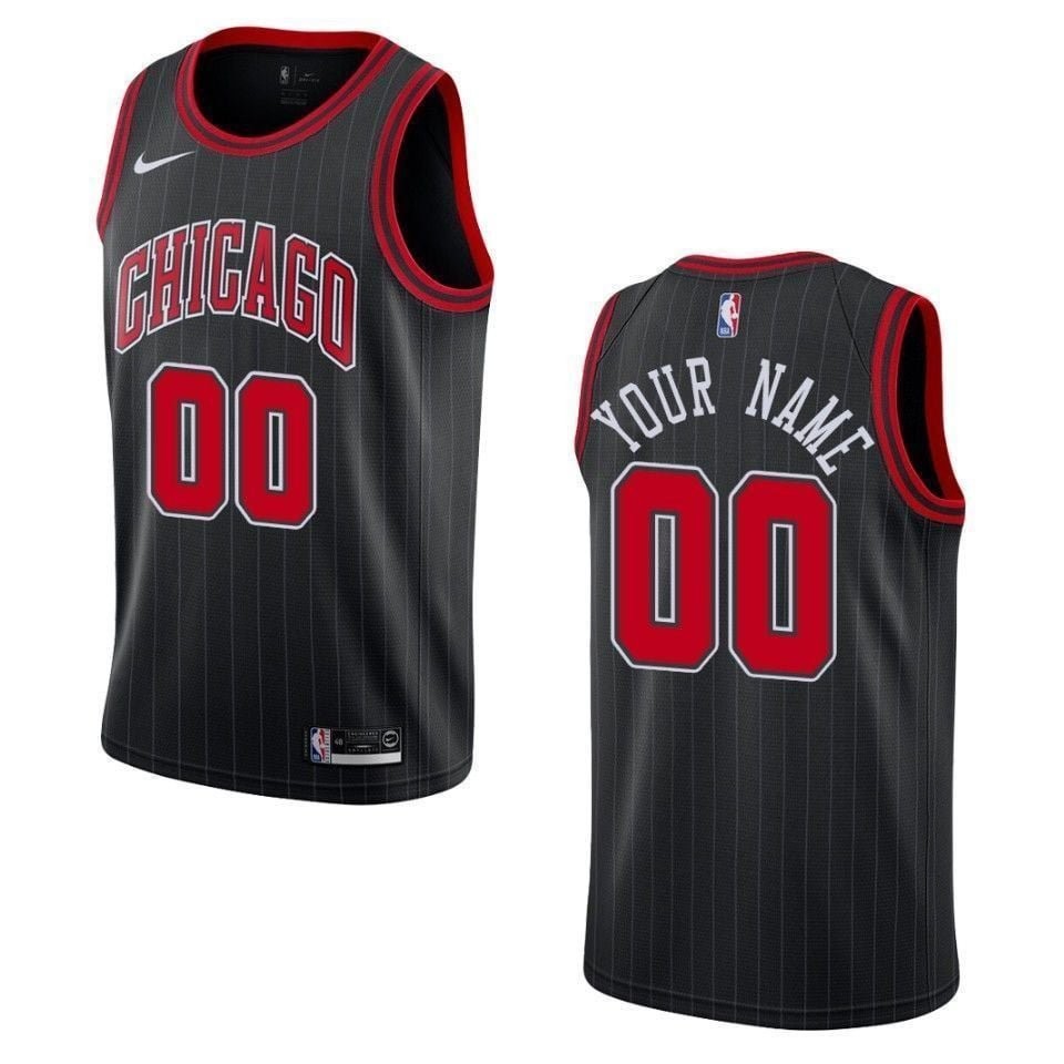 Men's Chicago Bulls 00 Custom Statement Swingman Jersey Black Multicolor