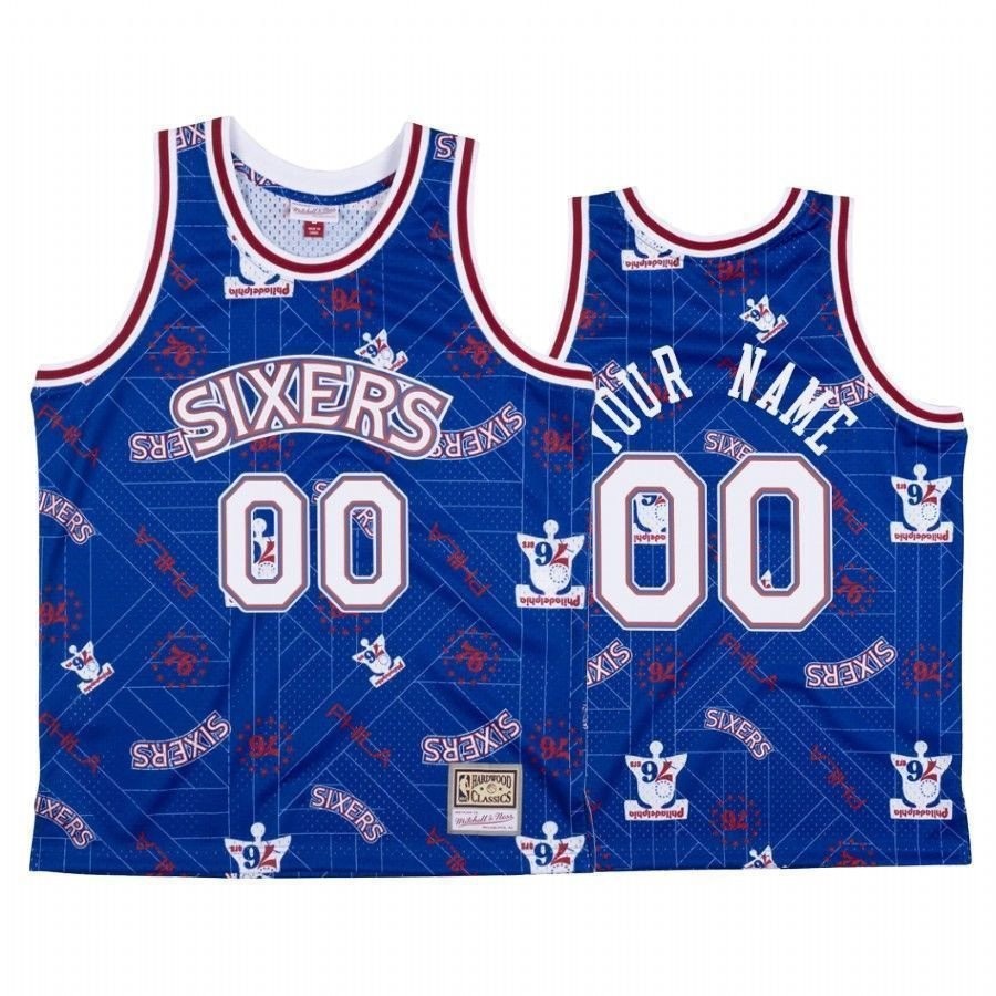 Men's Custom Philadelphia 76ers Blue Tear Up Pack Jersey - Multicolor NBA Style S-3XL
