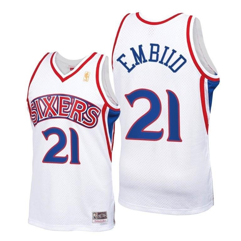 Joel Embiid Philadelphia 76ers White Throwback 90s Jersey HWC Swingman - Men Jersey