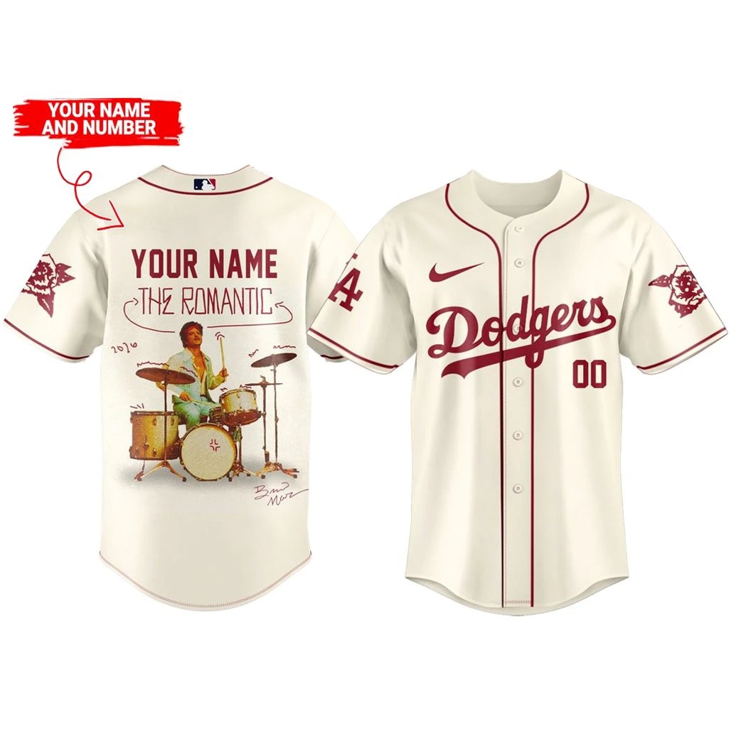 Custom Name and Number Los Angeles Dodgers x Bruno Mars The Romantic Tour 2026 Baseball Jersey