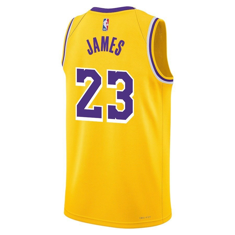 LeBron James 23 Los Angeles Lakers Icon Edition Swingman Jersey Gold Mens - Image 2