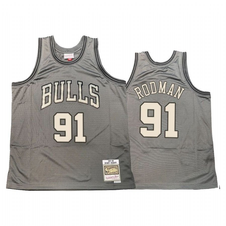 Men's Dennis Rodman 91 Chicago Bulls Hardwood Classics Jersey Gray