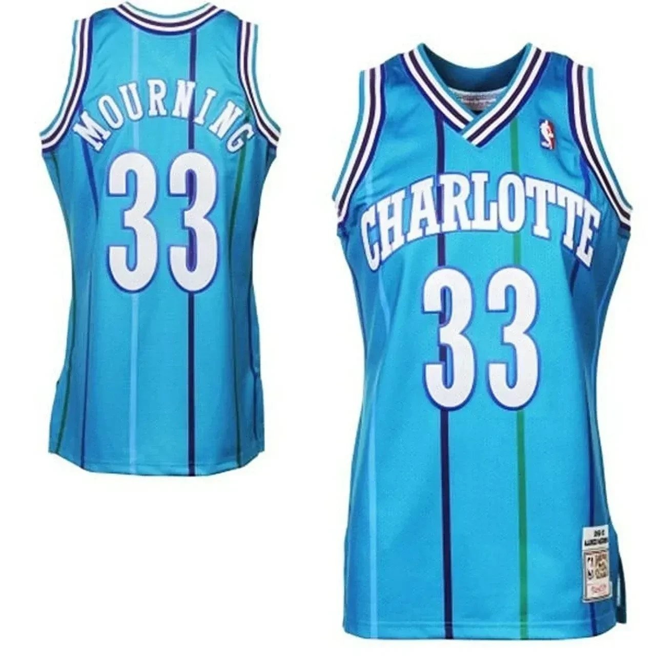 Men's Alonzo Mourning Charlotte Hornets #33 Hardwood Classics Basketball Jersey Multicolor