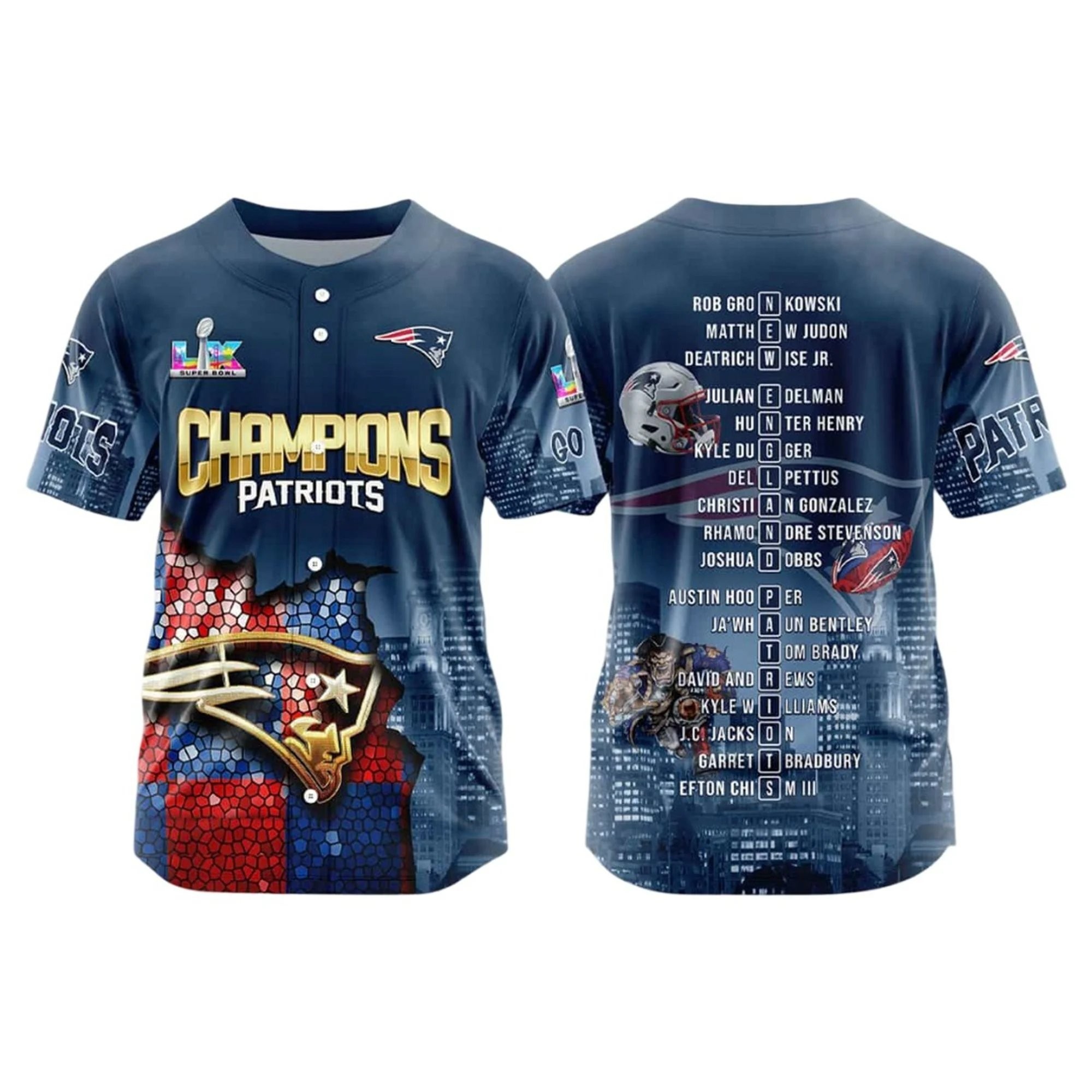 2026 New England Patriots Champions Super Bowl LX Baseball Jersey