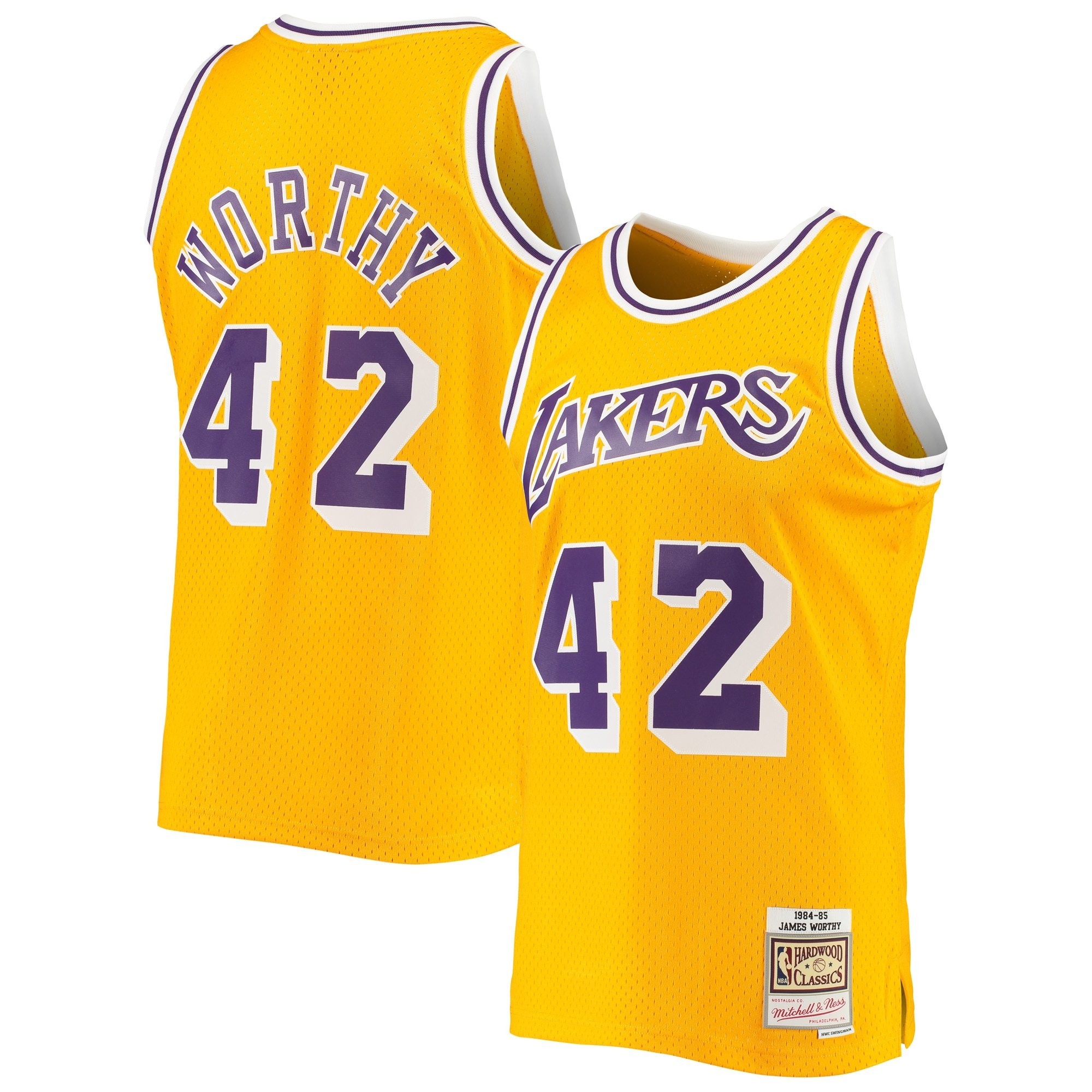Men's Mitchell & Ness James Worthy Gold Los Angeles Lakers 1984-85 Hardwood Classics Swingman Jersey