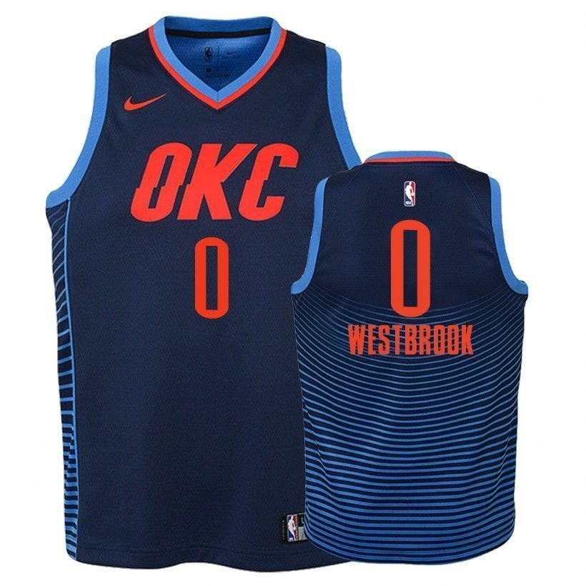 Youth Thunder Russell Westbrook 0 Statet Navy Jersey
