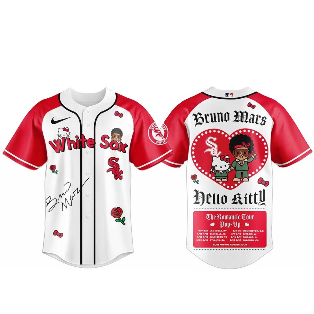 Chicago White Sox Bruno Mars x Hello Kitty 2026 The Romantic Tour Baseball Jersey