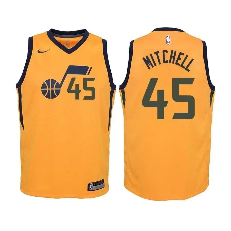 Youth Jazz Donovan Mitchell 45 State Edition Yellow Basketball Jersey Unisex