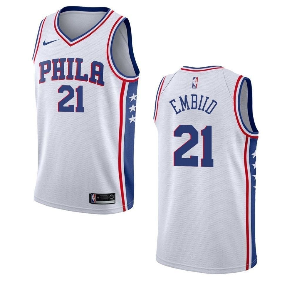 Men's Philadelphia 76ers 21 Joel Embiid Association Swingman Jersey - White