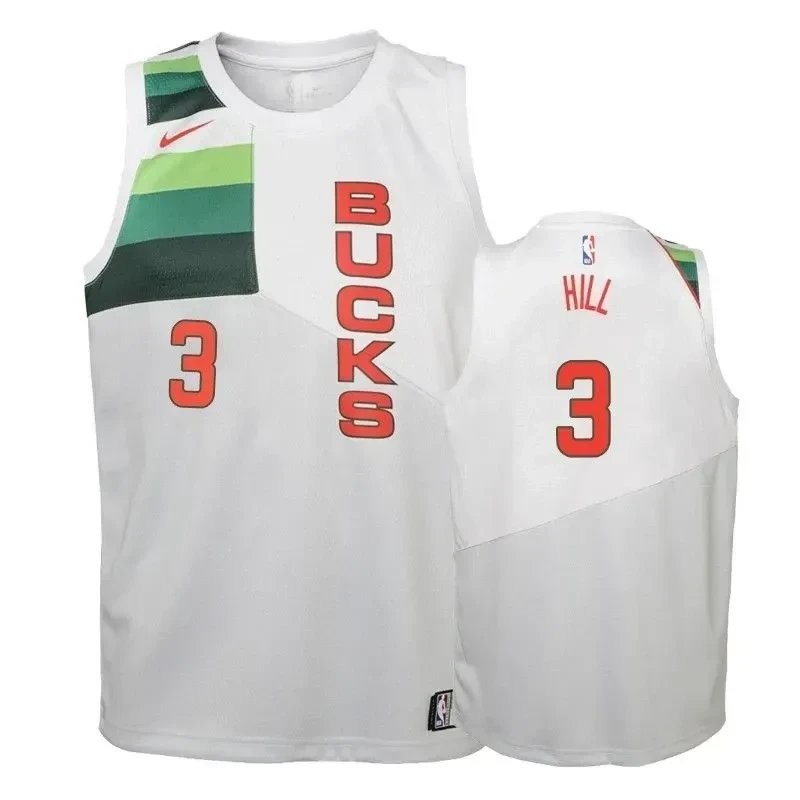 Youth Bucks George Hill 3 2018-19 Earned White Jersey S-3XL Unisex